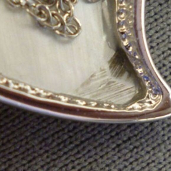 925 STERLING MOTHER OF PEARL PAVE SET CRYSTAL HEART SHAPED PENDANT NECKLACE  18" - Picture 5 of 7